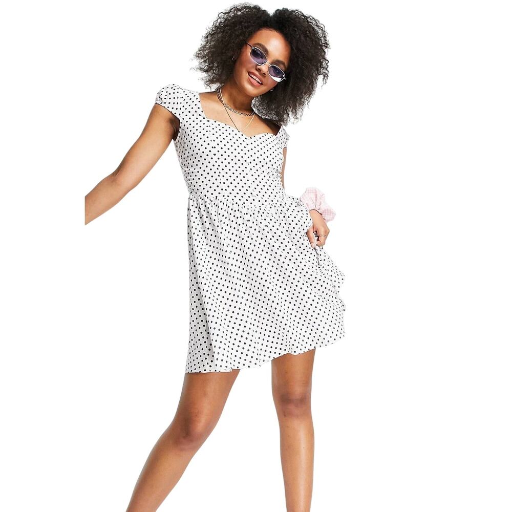 Asos Design 90s mini tea Dress Navy Polka dots Size 14